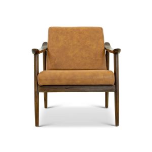 Brandon Mid-Century Modern Antique Tan Leather Lounge Chair