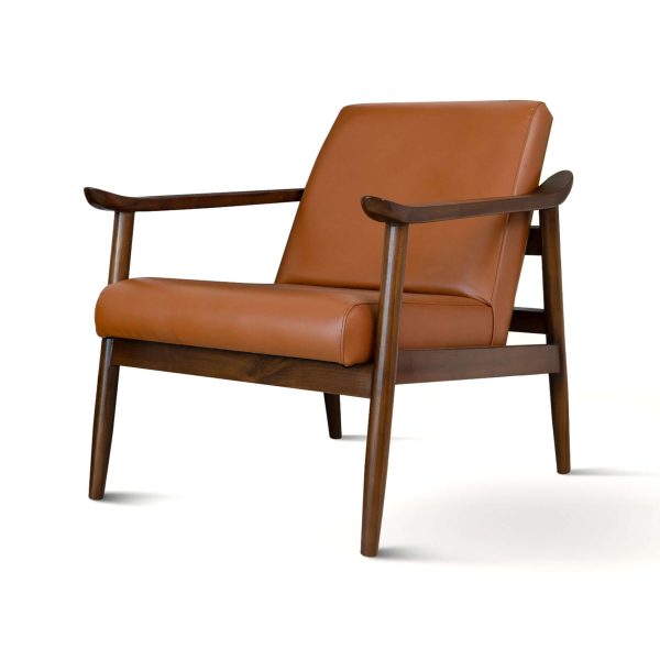 Brandon Mid-Century Modern Solid Dark Tan Leather Lounge Chair