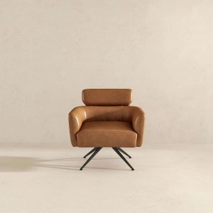 Camila Mid-Century Modern Tan Leather Lounge Chair