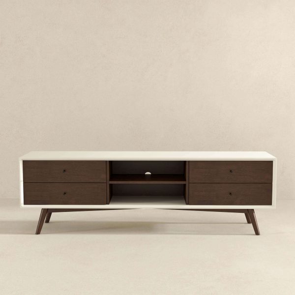 Caroline Mid Century Modern Style Walnut White TV Stand up to 72"