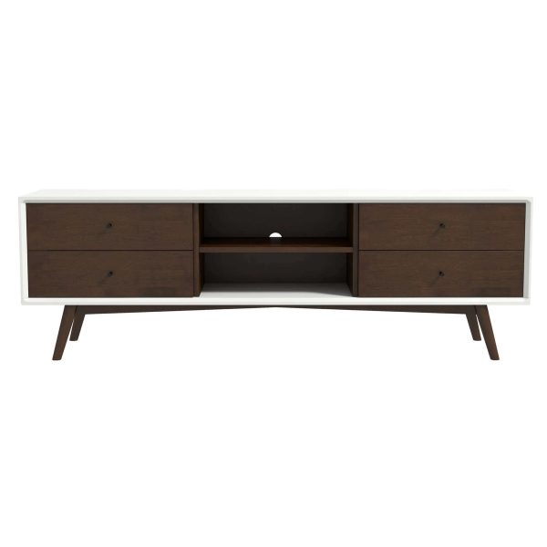 Caroline Mid Century Modern Style Walnut White TV Stand up to 72"