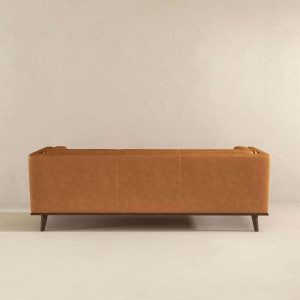 Cassidy Mid-Century Modern Tan Genuine Leather Couch