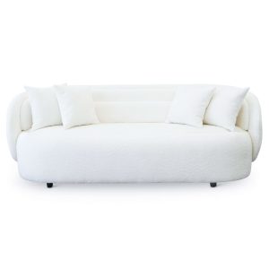 Charter Mid-Century Modern Ivory  Boucle Upholstered Sofa