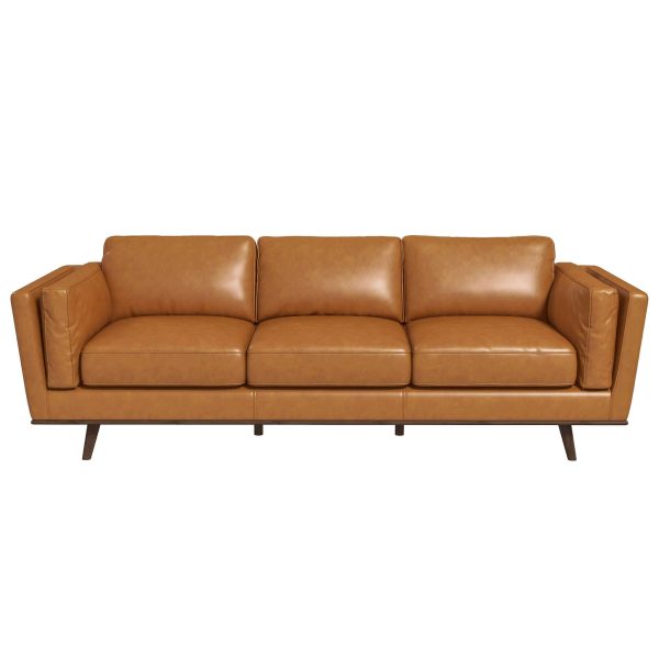 Chase Mid Century Modern Tan Genuine Leather Sofa