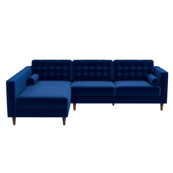 Christian Mid-Century Modern Blue Velvet Sectional Sofa