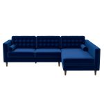 Christian Mid-Century Modern Blue Velvet Sectional Sofa