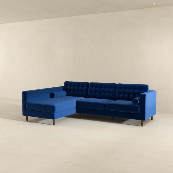 Christian Mid-Century Modern Blue Velvet Sectional Sofa