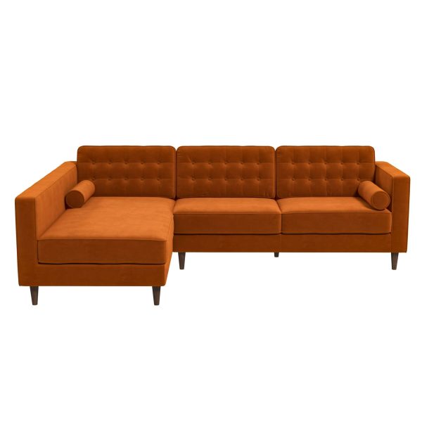 Christian Mid-Century Modern Burnt Orange Velvet Sectional Sofa