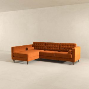 Christian Mid-Century Modern Burnt Orange Velvet Sectional Sofa