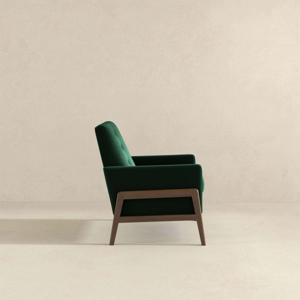 Cole Mid-Century Modern Solid Wood  Green Velvet Lounge Chair