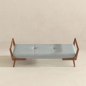 Cora Mid Century Modern Grey Fabric Bench