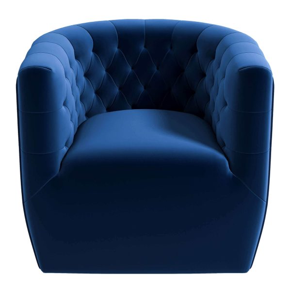 Delaney Mid-Century Modern Dark Blue Velvet  Swivel Chair