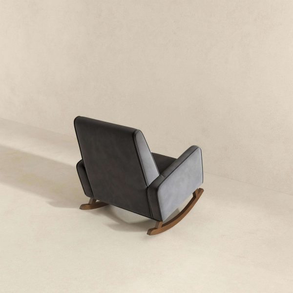 Demetrius Mid-Century Modern Dark Grey Fabric  Solid Wood Rocking Chair