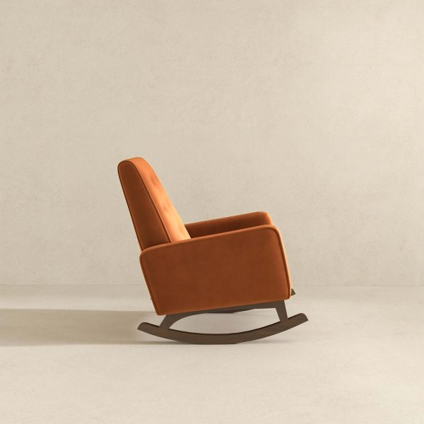 Demetrius Mid-Century Modern Orange Velvet Solid Wood Rocking Chair