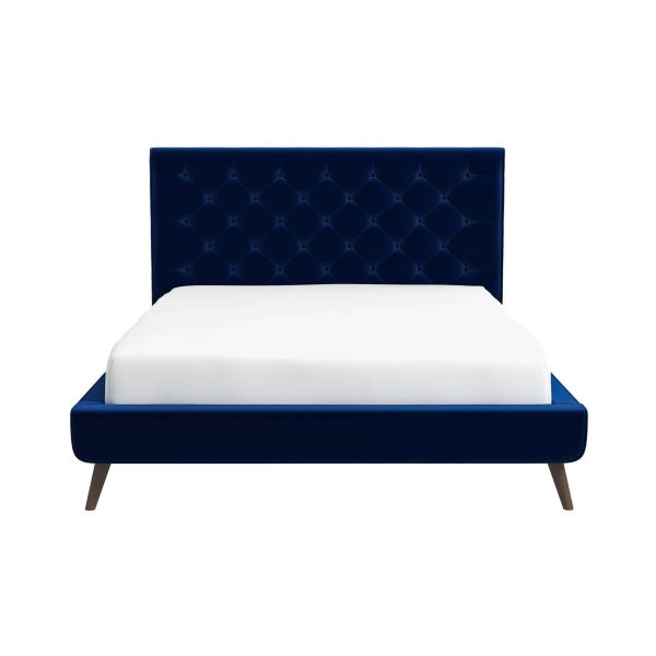 Dillon Mid-Century Modern Blue Velvet Platform Bed(Queen Size)