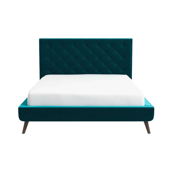 Dillon Mid-Century Modern Teal Velvet Platform Bed(Queen Size)