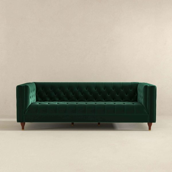 Evelyn Mid Century Modern Green Velvet Luxury Chesterfield Sofa