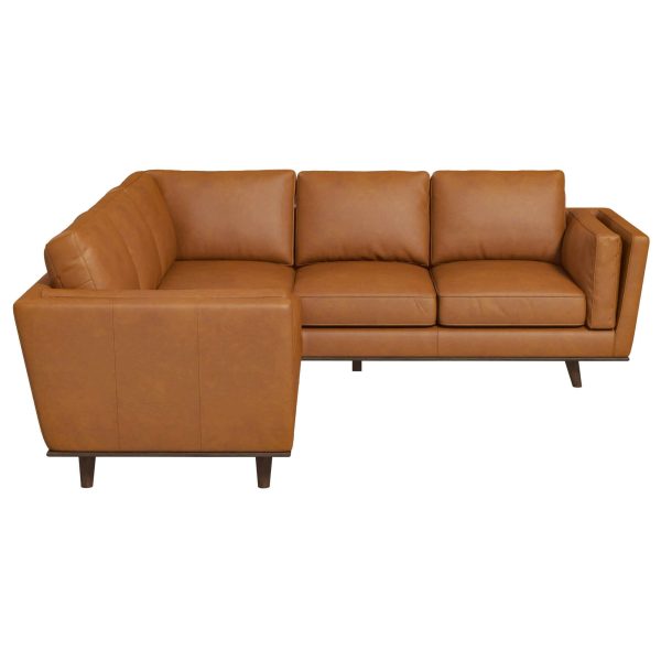 Farsah Mid Century Modern Tan Leather Corner Sofa