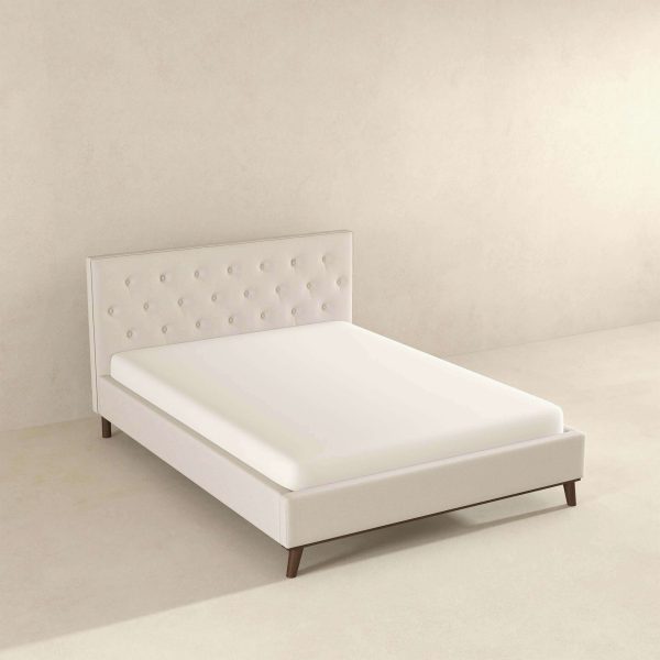 Graceville Mid-Century Modern Queen//King Light Beige Fabric Platform Bed