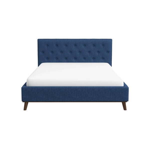 Graceville Mid-Century Modern Queen//King Navy Blue Fabric Platform Bed