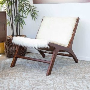 Haley Mid-Century Modern Furry Upholstered Lounge Chair in White