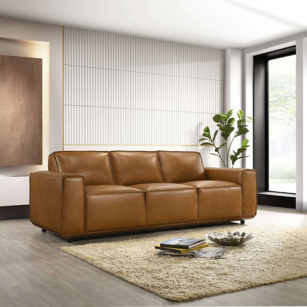 Hanky Mid-Century Modern Geniune  Tan Leather Sofa