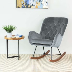 Hannah Mid Century Modern Rocking Chair in Dark Grey