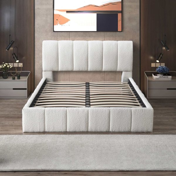 Hilar Mid-Century Modern White Boucle Platform Bed