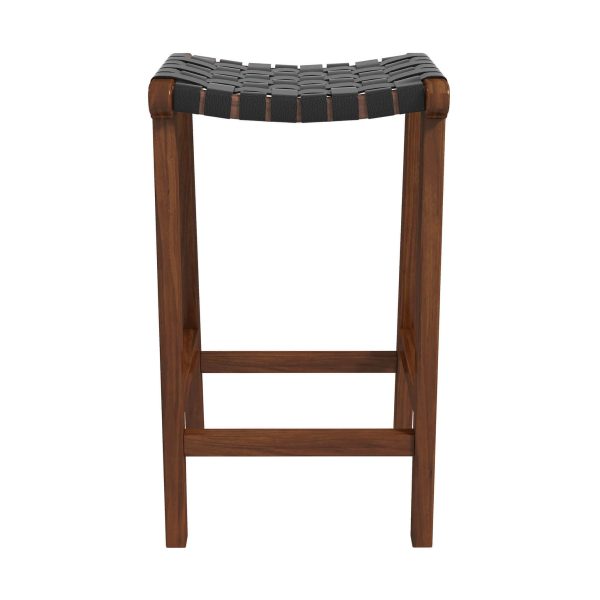 James Mid-Century Modern Black Genuine Leather Bar Stool