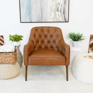 Joshua Mid-Century Modern Tufted Tan Leather Lounge Chair