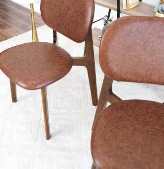 Kelsey Mid-Century Modern Brown Leather Dining Chair (Set of 2)