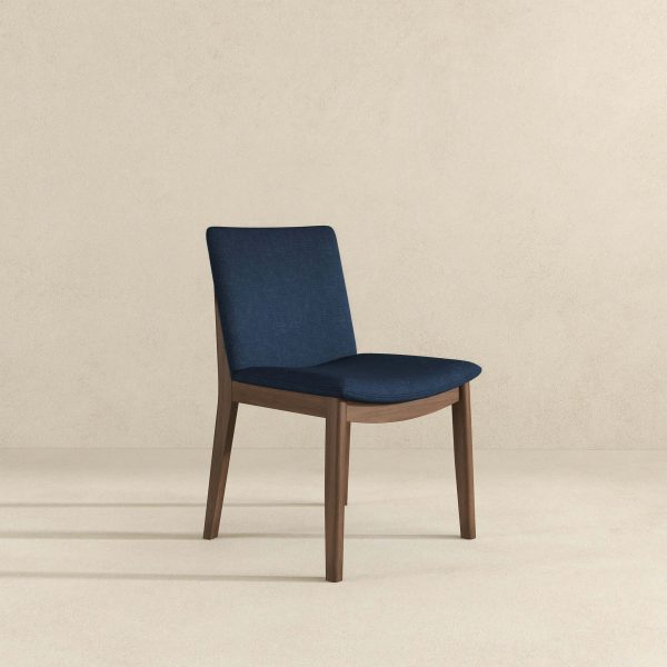 Laura Mid-Century Modern Blue Linen Solid Wood Dining Chair (Set of 2)