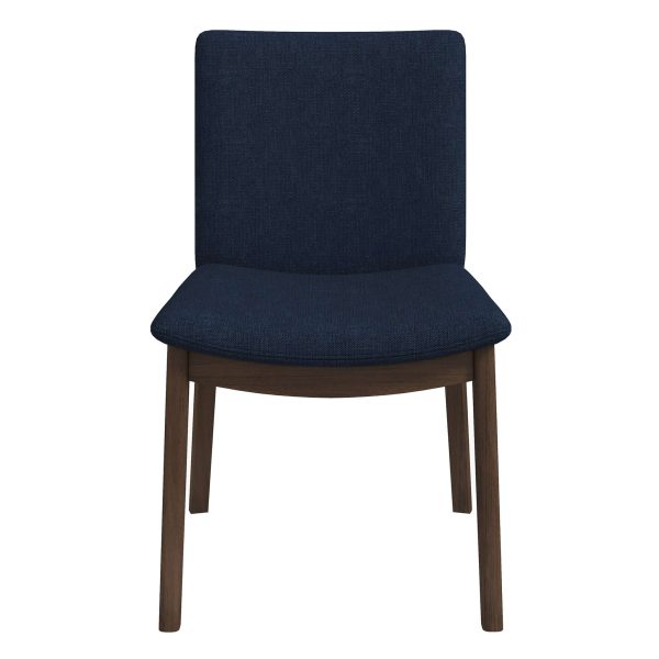 Laura Mid-Century Modern Blue Linen Solid Wood Dining Chair (Set of 2)