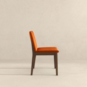 Laura Mid-Century Modern Burnt Orange Velvet Solid Wood Dining Chair (Set of 2)