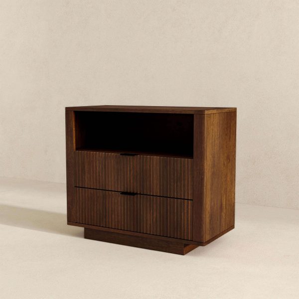 Lola Mid Century Modern Walnut Nightstand 2-Drawer  Bed Side Table