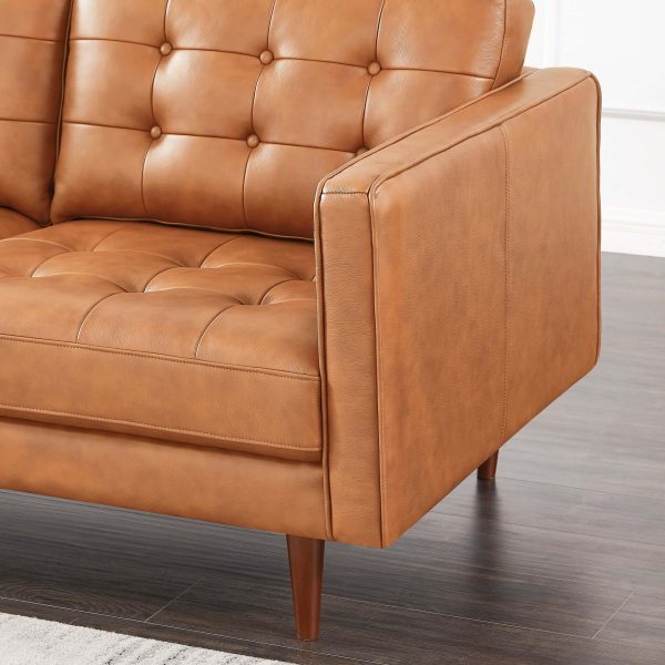 Lucco Mid-Century Modern Genuine Leather Sectional in Cognac Tan