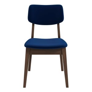 Mid-Century Modern Blue Velvet Solid Back Side Chair (Set of 2)