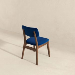 Mid-Century Modern Blue Velvet Solid Back Side Chair (Set of 2)