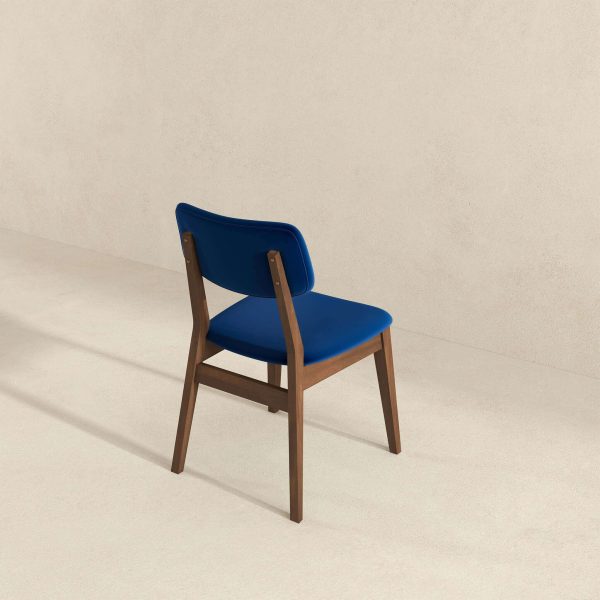 Mid-Century Modern Blue Velvet Solid Back Side Chair (Set of 2)