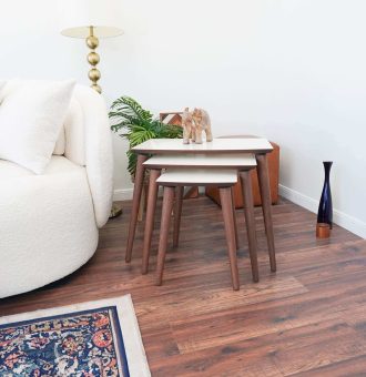 Ronald Mid-Century Modern MDF Nesting Accent Tables in Cream (Set of 3)