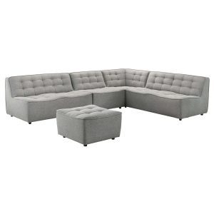 Selen Mid-Century Modern Light Grey Linen Corner Sectional Sofa