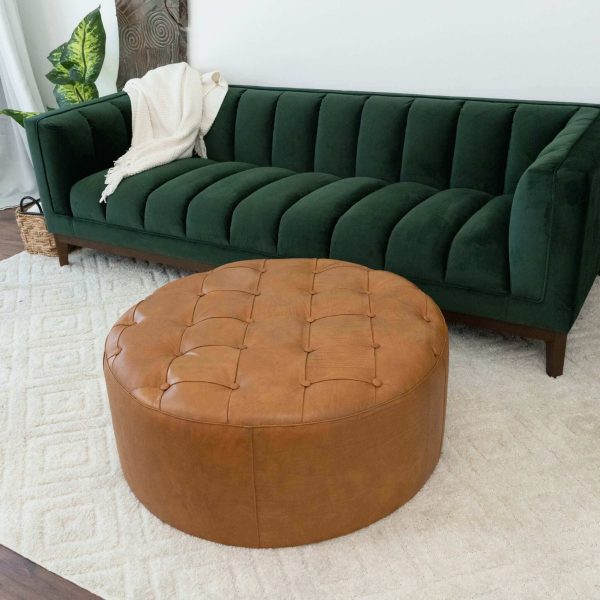 Seletar Mid-Century Modern Tan Leather Ottoman