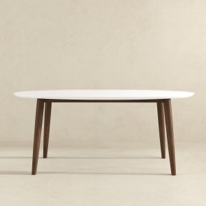 Ada Mid Century Modern Style Solid Wood White Top Oval Dining Table