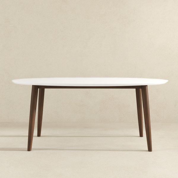 Ada Mid Century Modern Style Solid Wood White Top Oval Dining Table