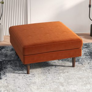 Amber  Square Upholstered Ottoman (Burnt Orange Velvet)