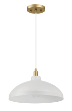 Astral Single Light White Pendant Lamp with Golder Brass Finish for Entrance Kitchen Island 14"D × 8"H