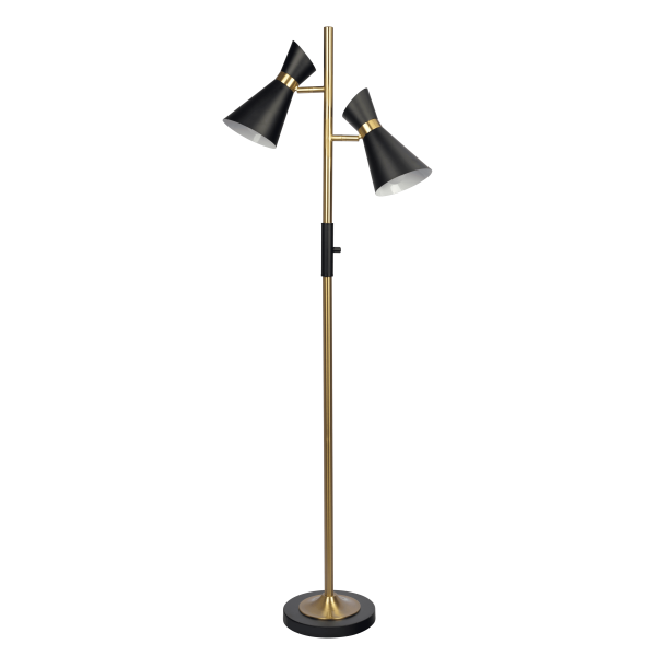 Axis Brassed Gold Floor Lamp with 4-Way Switch Double Spots with Metal Base