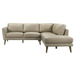 Benson Beige Leather Sectional Sofa Right Facing Chaise