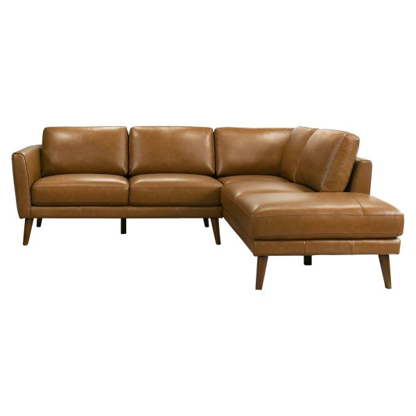 Benson Tan Leather Sectional Sofa Right Facing Chaise