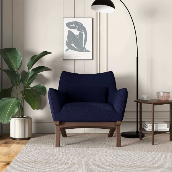 Brayden Mid Century Modern Dark Blue Boucle Armchair